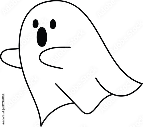 Spooky ghost character flying, Fun ghoul flying illustration