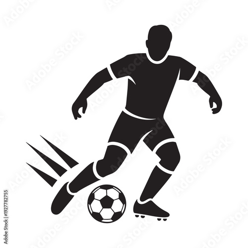 Silhouette of a soccer player kicking a ball dynamic action pose depicted