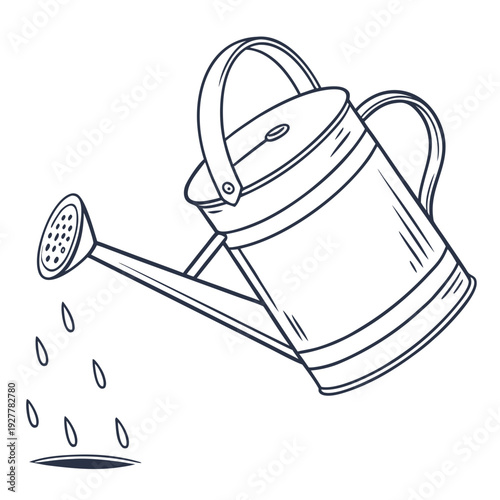 Black and White Illustration of Watering Can Pouring Water