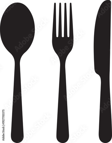 Dining silverware flat icon with spoon, knife and fork