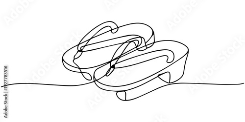 continuous one line drawing Traditional Japanese wooden geta sandal one line art illustration
