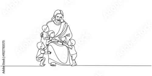 continuous line of Jesus reaching out and giving love.one line drawing of the Lord Jesus giving love to the people. single line vector. one line Icon drawing