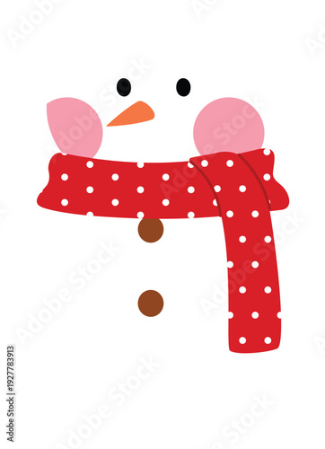 Cute rosy cheek snowman wearing red scarf, Blush snowman cartoon with scarf illustration