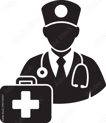 Doctor with medical chest vector icon