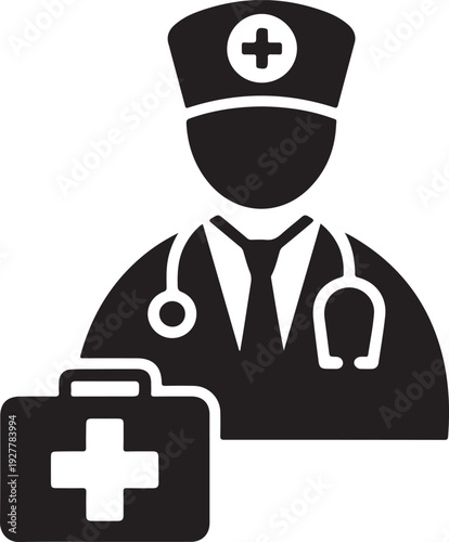 Doctor with medical chest vector icon