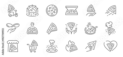 Pizza delivery line icons set. Fast food vector outline collection of vector symbols