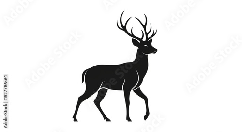 Black Silhouette Deer with Antlers.