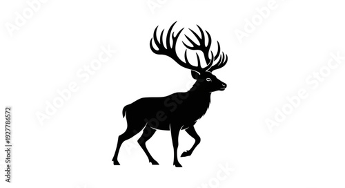 Black Silhouette Deer with Antlers.