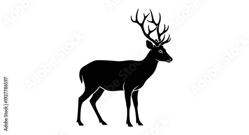 Black Silhouette Deer with Antlers.