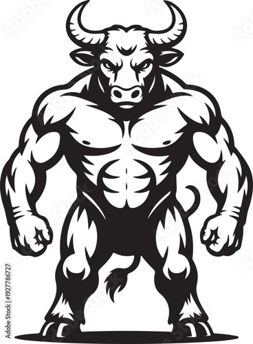 Fearsome Minotaur Ancient Warrior Shape Silhouette with Stern Demeanor and Broad Physique - minotaur silhouette - minotaur vector - silhouette of minotaur