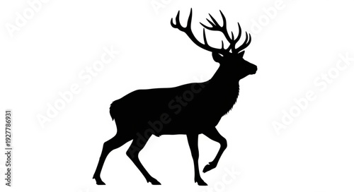 Black Silhouette Deer with Antlers.
