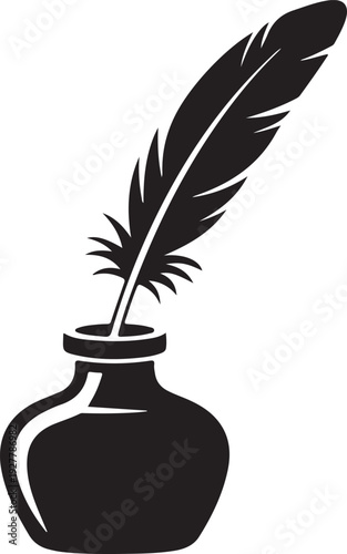 Feather quill pen with inkpot flat icon for apps and websites