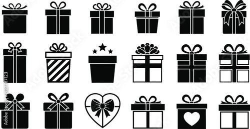 Collection of black and white gift box icons
