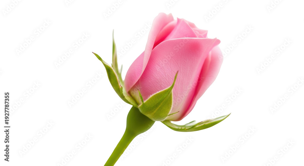 Obraz premium Isolated, a delicate pink rosebud, blooming petals, a lovely nature flower concept