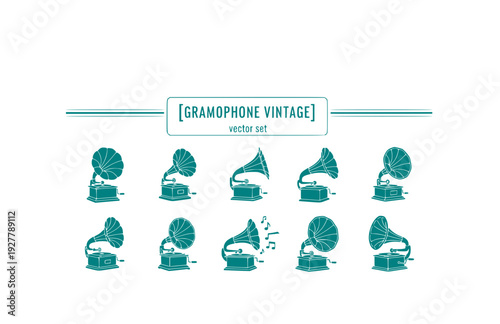 Gramophone Vintage Vector Set - Black Silhouette Illustrations, Phonograph Graphics, Gramophone Icons, Antique Audio Design Elements