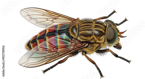 Принти на полотні Isolated Illustration of a Large Tabanus Fly with Striped Abdomen and Clear Wing