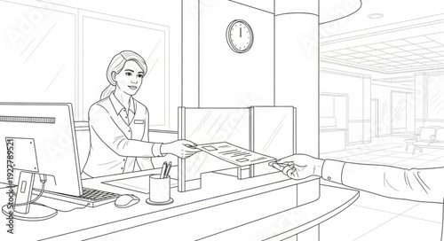 Woman Working on Computer Desk.