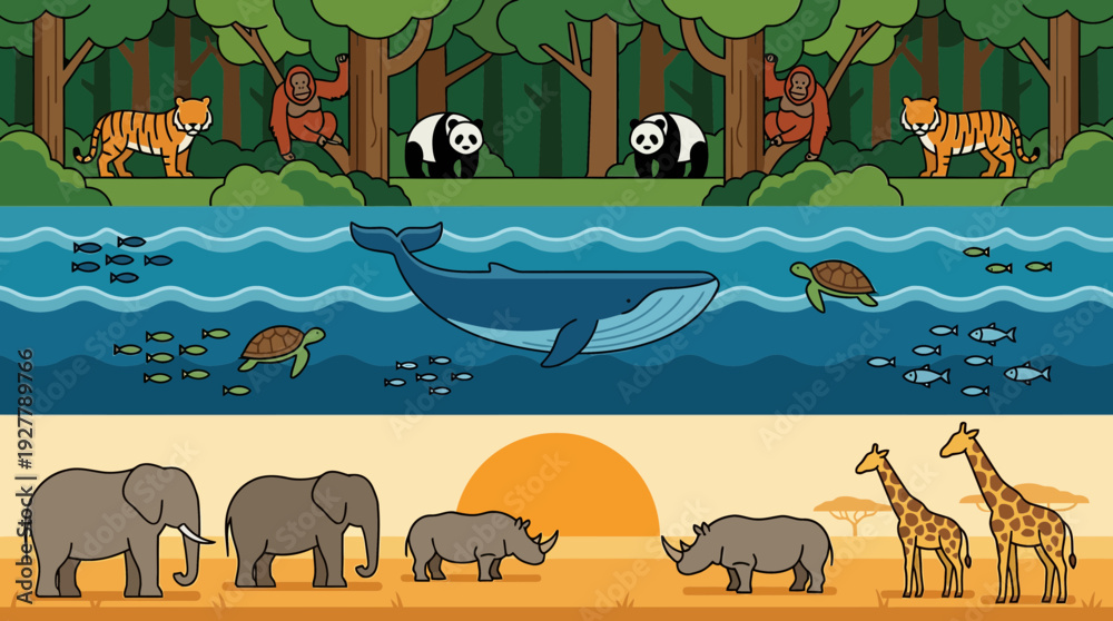 Naklejka premium Conservation Celebration for World Wildlife Day with Diverse Animals