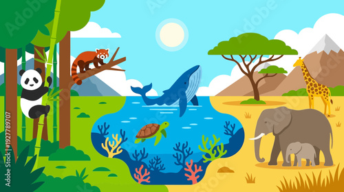 Celebrating World Wildlife Day with Diverse Animal Habitat Scene