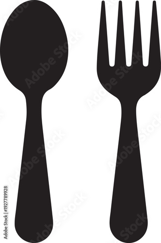 Fork and spoon black icons on white background