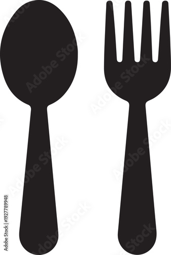Fork and spoon black icons on white background