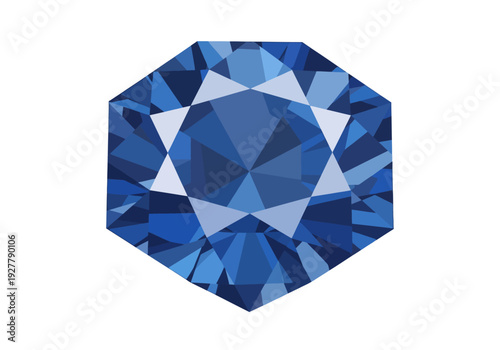 A vibrant blue gemstone, viewed from directly above, showcasing its intricate facets and sparkling reflections