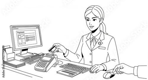 Woman Working on Old Typewriter.