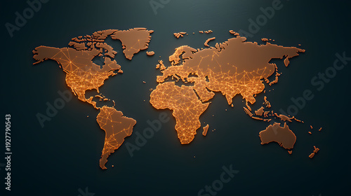 World map illuminated with technology inspired connections showcases global networks
