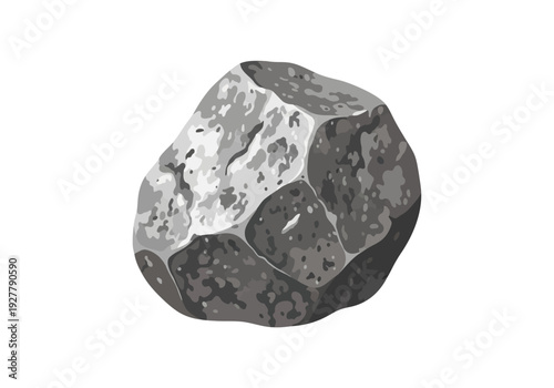 A detailed illustration of a rock from a front viewpoint showcasing its rugged texture and varied shading
