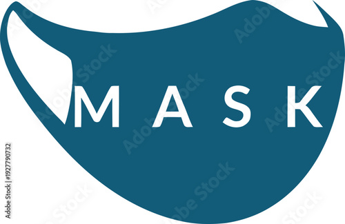 Blue face mask with white text on transparent background for protection