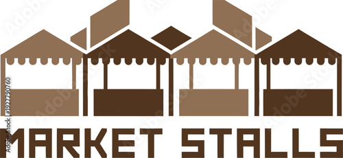 Brown market stalls icons with awnings and canopies  outdoor shopping concept