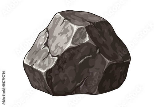 A dark gray rock with metallic highlights on its surface viewed from a slight angle