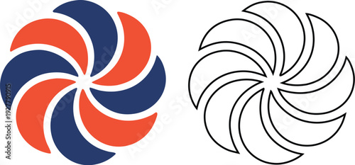 Swirl Pinwheel Icon PNG Transparent Background Outline and Color Symbol