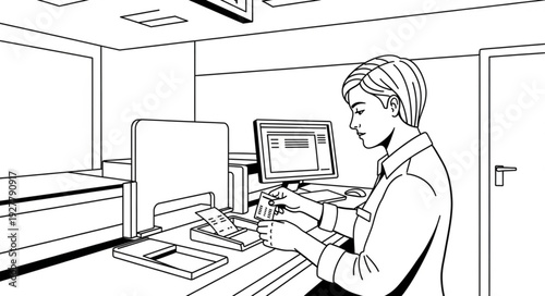 Woman Working on Computer at Desk.