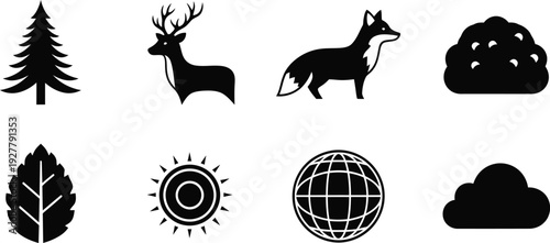 Nature and wildlife icons silhouette collection