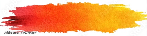 Watercolor brush stroke in shades of red, orange, and yellow, with a rough, textured effect