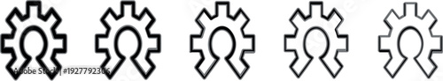 Gear Location Pin Icons Set Outline Vector Illustration for Settings, Engineering, Configuration, Maintenance, Navigation and Technical Service Concept Design