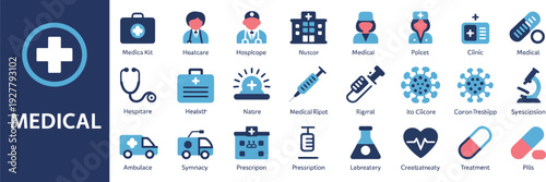 medical minimal solid icons pack for healthcare professionals, top-rated symbols for patient care, treatment, prescriptions, telemedicine, clinic maps and medical admin use.