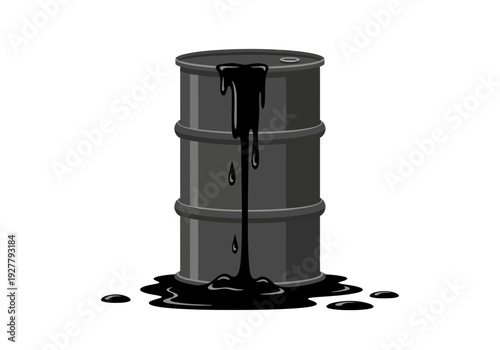Oil spill from a leaking barrel, industrial accident scene, environmental disaster, vector illustration, close-up view
