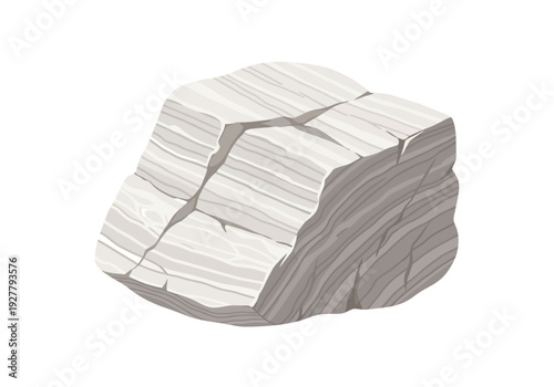 A cracked stone or rock fragment, depicted in a detailed illustration, showcasing its textured surface and layered structure from a slightly angled viewpoint