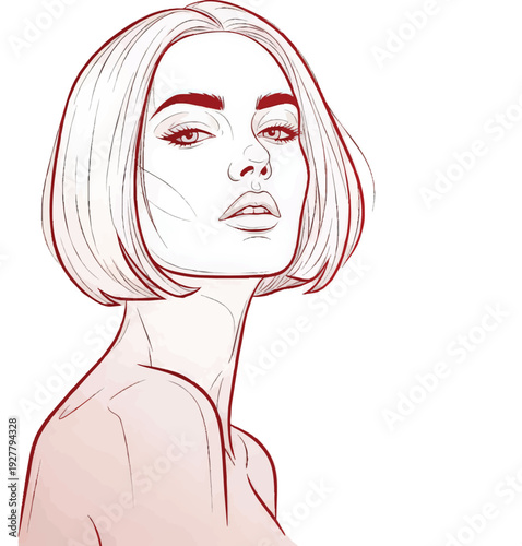 A beautiful woman with short hair and a neutral expression