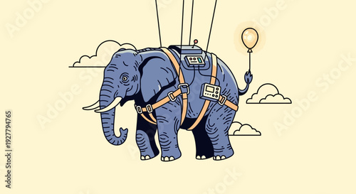 Elephant floats with parachute