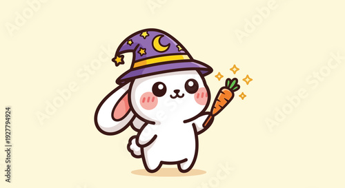 Whimsical rabbit holds carrot