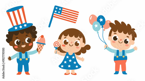 Happy children celebrating Independence Day with patriotic treats