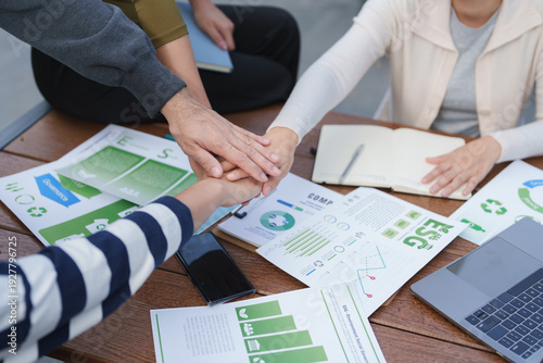 Business team collaborating on esg strategy and sustainability goals