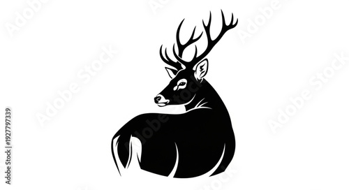 Black Silhouette of Deer Illustration.