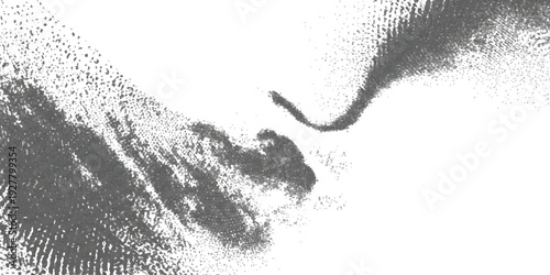 Abstract black and white halftone grainy texture background with organic smoke shapes and vintage stippled effect vector illustration