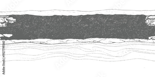 Abstract black charcoal brush stroke texture with grungy horizontal lines on white background minimalist vector illustration for design