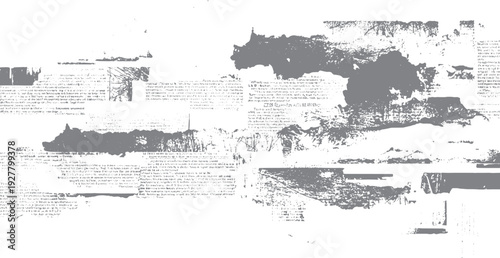 Gray textured abstract shapes overlaying faint text fragments grunge distressed