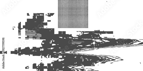 Abstract black and white glitch texture background with pixelated distortion and grid elements vector illustration for modern digital design